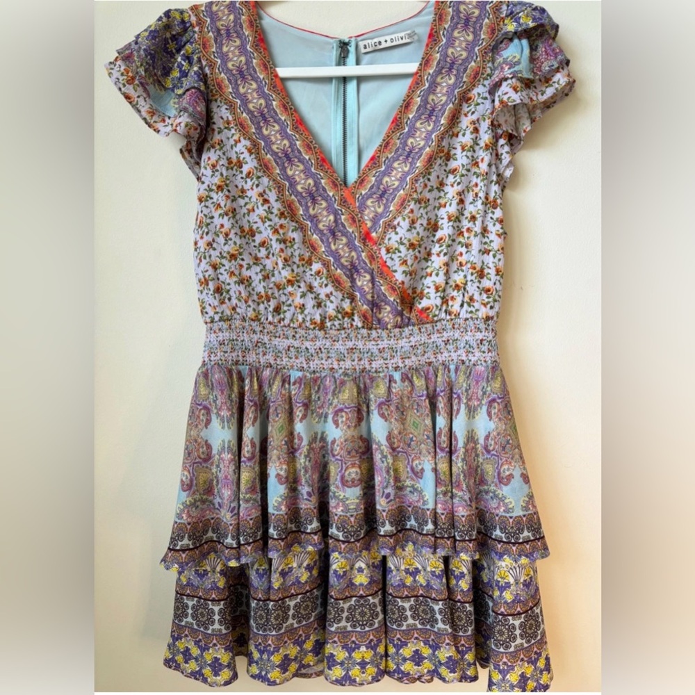Alice +  Olivia Mariska Flutter Sleeve Multicolor Skort Romper Size 6